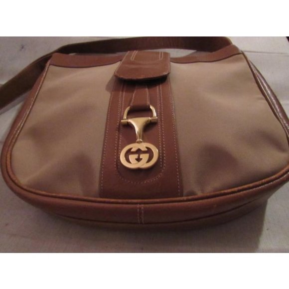 Gucci Vintage HOBO Tan Canvas Brown Leather Oval Shaped Shoulder Bag - Picture 5 of 12